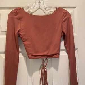 Tresser Terracotta Pink Long Sleeve Tie Back Balletcore Crop Top - Size Small